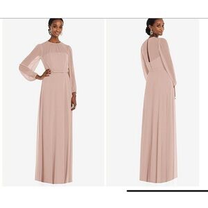 Dessy Collection Strapless Chiffon Dress W/Puff Sleeve Blouson Toasted Sugar
